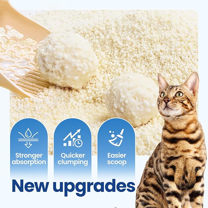 OPET Tapioca Cat Litter, Natural Corn & Cassava Sustainable Ingredients, Quick and Strong Clumping, Flushable, Superior Odor Control, 99.9% Dust Free Kitty Litter 16LB