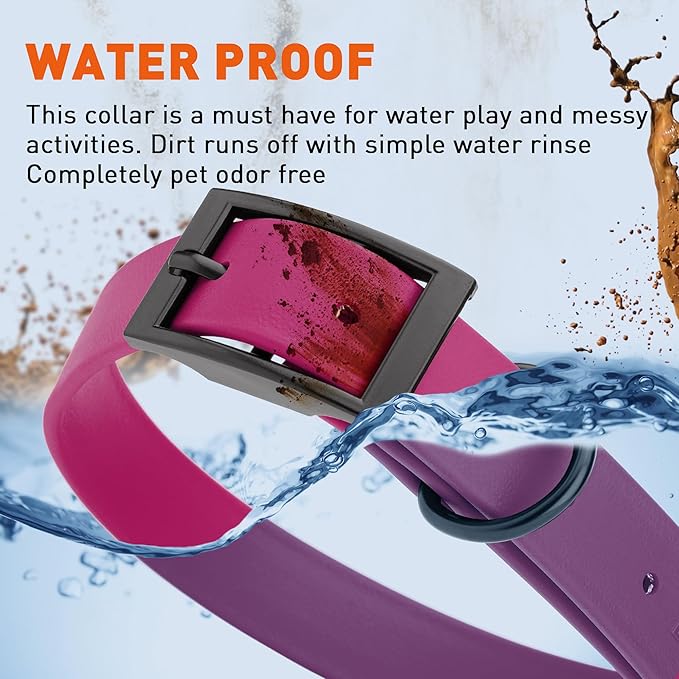 Dogline Biothane Coated Webbing Dog Collar with Black Metal Hardware: Durable Easy-Clean Everyday Collar for Dogs - Comfortable Adjustable Odor-Resistant Pet Collar, W1 x L18-22, Magenta Pink
