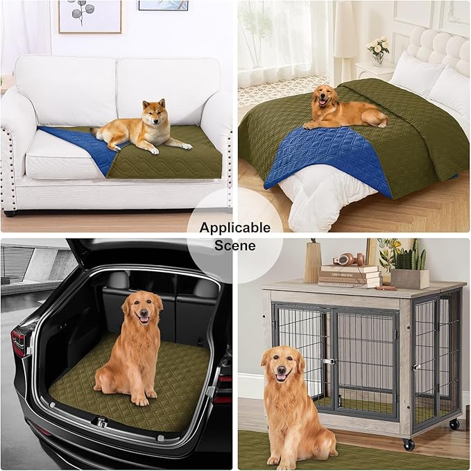 Smiry Waterproof Dog Blanket, 52x82 Inch Soft Pet Bed Cover Reversible, Washable Sofa Couch Furniture Protector for Small Medium Large Dog Puppy Cat, Geometric, Green/Navy
