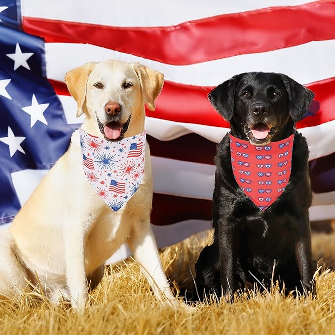 ADOGGYGO 4 Pack American Flag Dog Bandanas, Red Blue USA Flag Star Pet Scarf Bib, Pet 4th of July Bandanas Costume Accessories for Small Dogs (Small)
