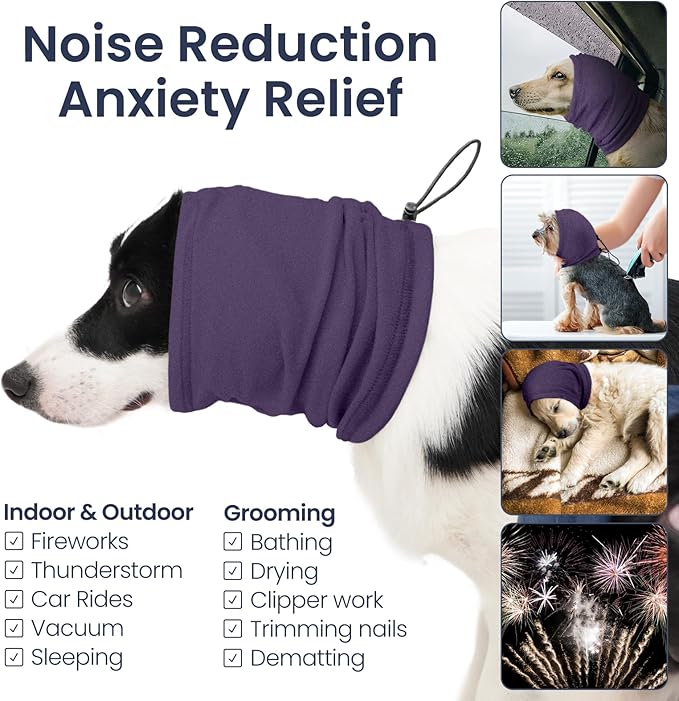 Nanaki Calming Hoodie for Dogs - Adjustable Ear Cover & Anxiety Relief, ML Purple | Noise Reduction Head Wrap for Fireworks, Thunderstorms, Grooming, Hematoma Recovery