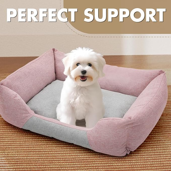 Athena Collection Dog Bed Medium Size Dog, 27 Inches Washable Dog Bed for Medium Cats Pets, Cozy Soft Warming Fabric with Nonskid Bottom, Pink