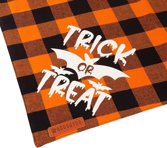 ADOGGYGO Halloween Dog Bandana Reflective Trick or Treat Boo Scarf Orange Purple Plaid Halloween Bandanas for Medium Large Dogs Pets (Large)