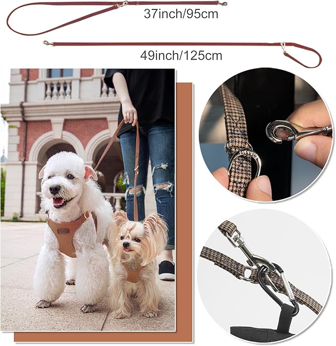 Puppytie No Pull Dog Harness with Multifunction Dog Leash,Soft Adjustable No Choke Escape Proof Pet Harness Vest for Medium Dogs,Knitted Brown,M