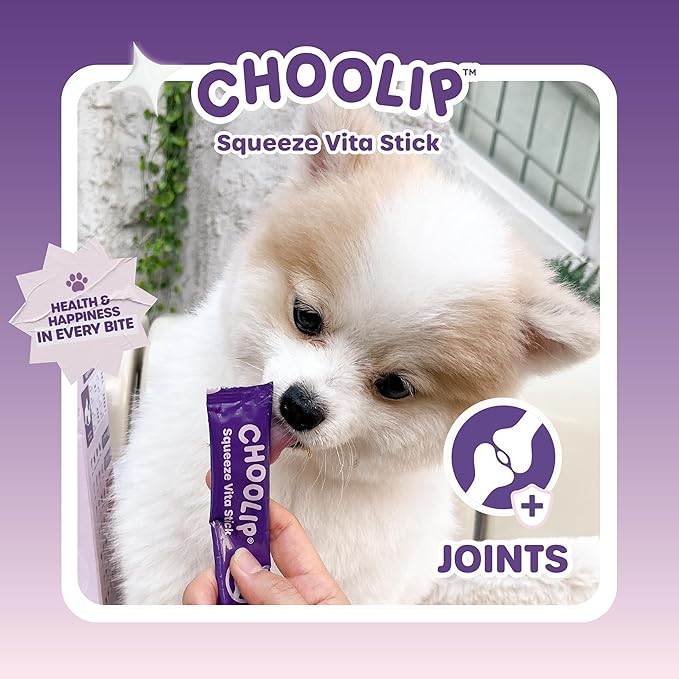 Choolip Squeeze Vita Stick Lickable Cat and Dog Treats – 49-Count Joint Support Sticks with Multivitamins, Soft Squeezable Paste for All Life Stages, Supporting Joint Health - Box with 7 Pouches