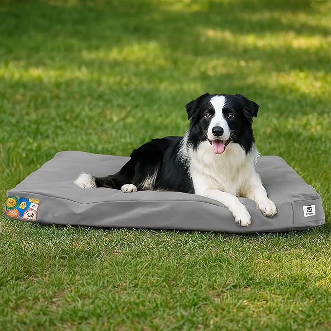 Sytopia 36" Outdoor Canvas Dog Bed – Ultra-Durable, Waterproof, Washable, Removable Cover – Comfort for Large Dogs – Perfect for Patio, Crate, or Adventure (Light Grey)