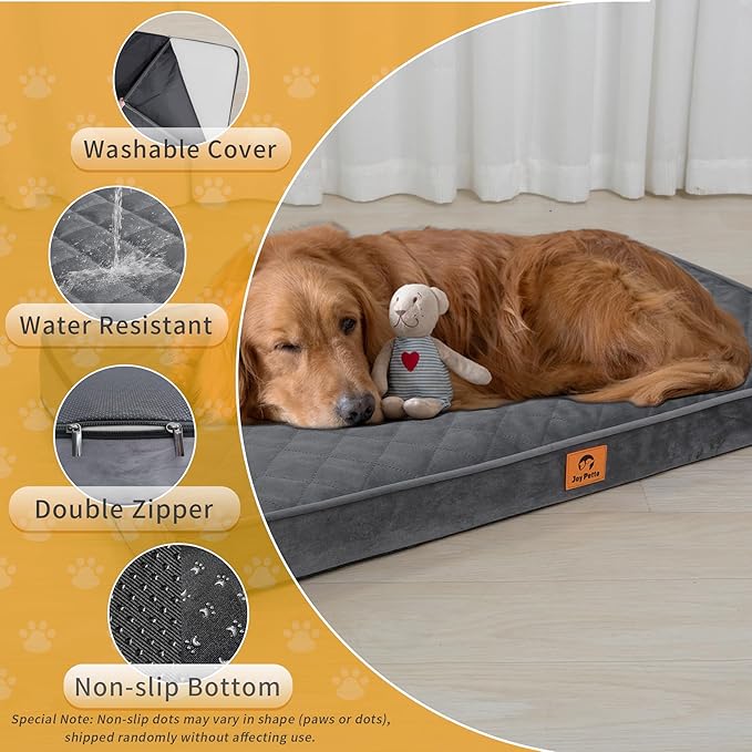 Orthopedic Dog Bed for Medium and Large Sized Dog - Egg Crate Foam Pet Bed with Waterproof & Machine Washable & Non-Slip Bottom, Ideal Beds for Crate and Indoor Use, 35x22 Inch, Dark Grey