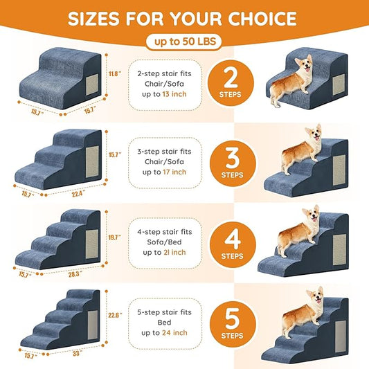 Dogs Steps for Bed, Dog Stairs for Small Dogs, 2-Step Dog Ramp for Bed, Couch, Sofa, and Chairs, Non-Slip Bottom Design, Cat Scratching, High Density Foam Portable Pet Step, Indoor, Navy