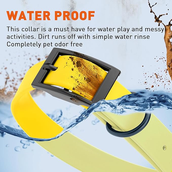 Dogline Biothane Coated Webbing Dog Collar with Black Metal Hardware: Durable Easy-Clean Everyday Collar for Dogs - Comfortable Adjustable Odor-Resistant Pet Collar, W1 x L18-22, Lemon Yellow