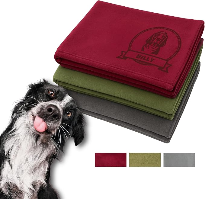 lemuria Personalized Dog Blanket with Custom Name and Breed Engraving, Soft Fleece, Gray, Green, Red, for Couch, Bed, Crate, Car Travel (Green)