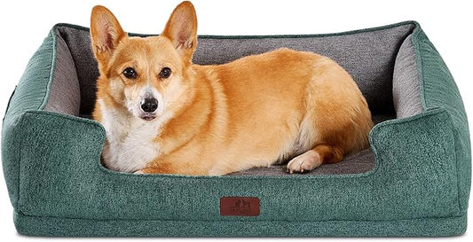 Hollypet Orthopedic Rectangle Dog Bed for Medium Dogs, Supportive Egg-Crate Foam Pet Beds with Removable Washable Waterproof Cover and Non-Slip Bottom, Green, 32" L x 24" W x 8.5" Th