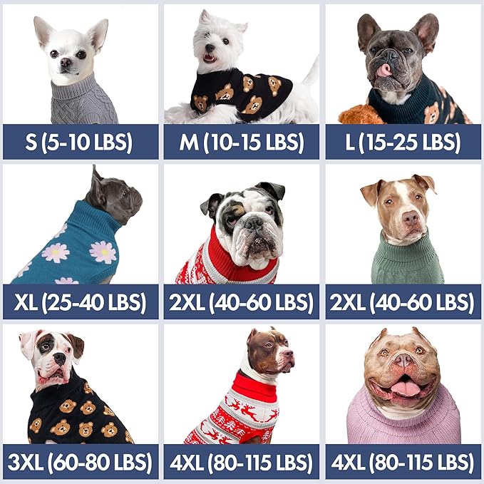 Spark Paws Knit Dog Sweater – Ultra Soft Warm Winter Dog Sweater for Small, Medium & Large Dogs – Stretch Fit Pet Sweater for French Bulldog, Pitbull, Girl & Boy Dogs Jacket, (Broken Teddy, 3XL)