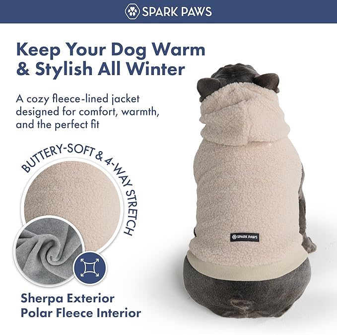 Spark Paws Fleece Dog Jacket, Hooded Sweater Vest, Warm Coat for Winter - Suitable for Small Medium Large XL XXL Breeds - Beige - 4XL