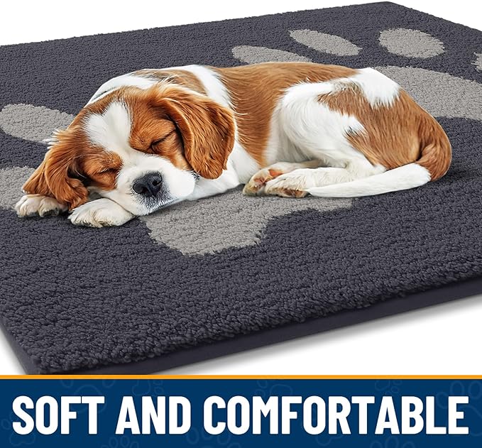 Smiry Dog Door Mat for Muddy Paws 40x32, Dirt Trapper Non Slip Washable Indoor Doormats, Absorbent Entryway Carpet for Inside Floor, Dark Grey