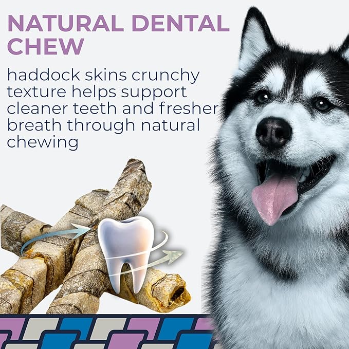 Momentum Carnivore Nutrition Haddock Dog Chews – Single Ingredient Icelandic Haddock Skin Treats – Natural Dental Support, High-Protein Fish – Healthy Long-Lasting Chews for Dogs - 3.1 oz Bag