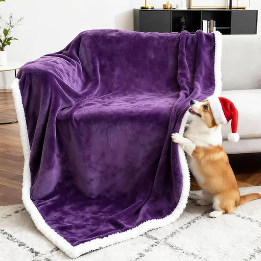 Waterproof Dog Blanket for Couch Bed – Double-Sided Washable Cat Puppy Blanket, Pet Throw Soft, Warm, Durable, Protective Furniture Cover, Purple White XL(80×60)"