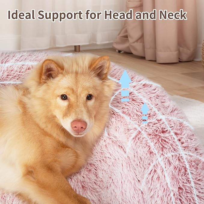 KHONSU PET Dog Bed for Couch Dog Mat for Sofa with Calming Plush& Bolster, Removable &Washable& Non-Slip Pet Bed for Furniture Protector Fits up to 20 lbs Dogs-Pink