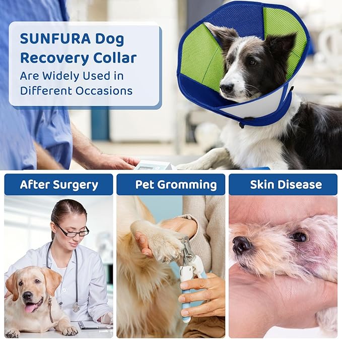 SUNFURA Dog Cone - Soft Cone for Dogs to Stop Licking, Dog Cones Recovery Collar Alternative After Surgery, Adjustable Pet E-Collar for Wound Healing, Blue Green Small