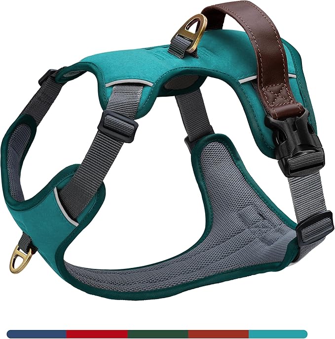 No Pull Dog Harness Medium Sized Dog,Stylish PU Leather Vest with Easy Control Handle,No Choke Front Clip with 2 Metal Leash Clips,Reflective & Adjustable for Walking,Light Blue,Chest 27-33"