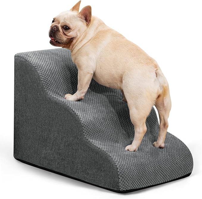Dog Ramp and Stairs for Small Dogs & Cats,3-Step Pet Stairs for Couch Sofa and Chair,Indoor Anti-Slip Dog Stairs for Old Cats and Puppy,Grey