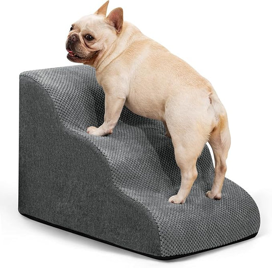 Dog Ramp and Stairs for Small Dogs & Cats,3-Step Pet Stairs for Couch Sofa and Chair,Indoor Anti-Slip Dog Stairs for Old Cats and Puppy,Grey