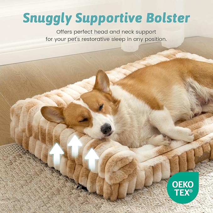 Cute Dog Bed for Medium Dogs, Faux Fur Orthopedic Foam Dog Bed with Sides, Removable Washable Cover & Waterproof Lining, Comfortable Pet Couch, Tie-Dye Brown (36" L x 20" W x 6" Th)