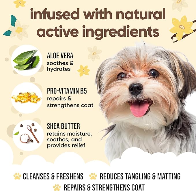 Vanilla & Shea Butter Dog Shampoo by Buddycare | Moisturising Shampoo for Dogs | Vanilla & Shea Butter Scented | with Aloe Vera and Pro Vitamin B5 (50.72oz)