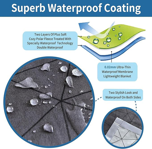 Waterproof Blanket Cover 90"x90" for Baby, Adults, Dogs, Cats or Any Pets, 3 Layer Protector and 100% Leak Proof Blanket for Bed, Sofa and Other Furniture, Easy to Clean, Dark Grey & Light Grey