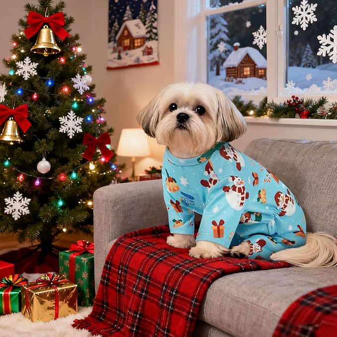 XXL Christmas Dog Pajamas for Medium Dogs - Soft Warm Clothes for Sleeping | Breathable 4-Leg Onesie for Sensitive Skin, Comfy Jumpsuit for Indoor Xmas Wear, Blue