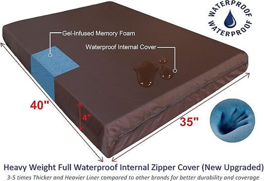 Dogbed4less Luxury Extra Large Orthopedic Memory Foam Dog Bed for Large Dogs with Durable Waterproof Internal Case, Removable Washable Denim Cover and Extra Bonus Pet Bed Cover, XL 40X35X4, Blue