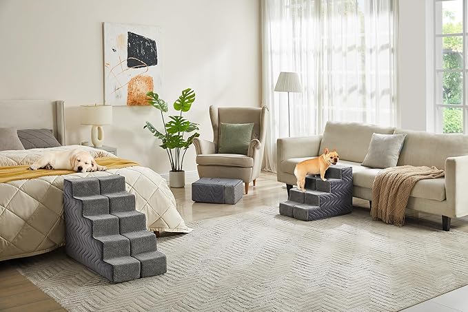 Dog Stairs for Bed, Dog Steps for High Bed, Pet Steps for Small Dogs and Cats, Non-Slip Balanced Pet Ramp Indoor (Grey, 18.2" H x 15" W x 24" L, 4)