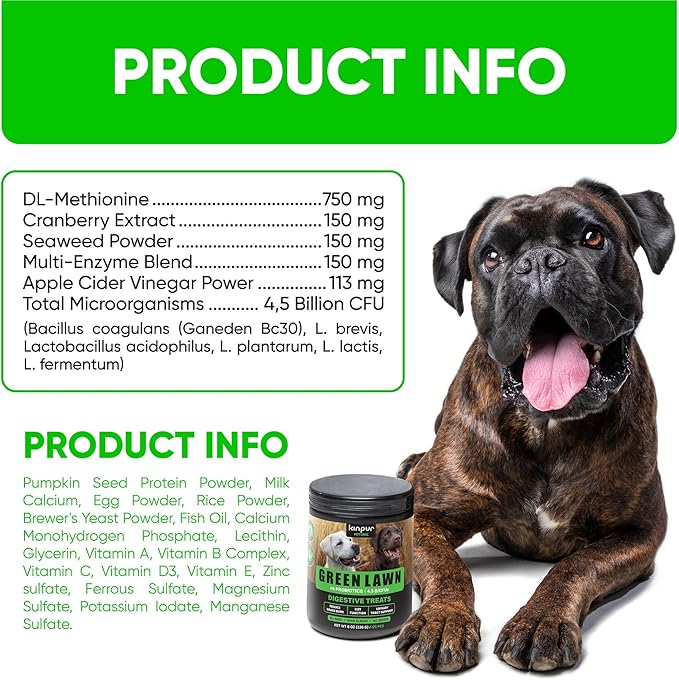 Green Lawn Chews for Dogs - Natural Dog Urine Neutralizer for Lawn with Cranberry, Probiotics, ACV & Digestive Enzymes - 120 Chews for Healthy Bladder, Urinary Tract - Grass Burn, Yellow Spots Treats