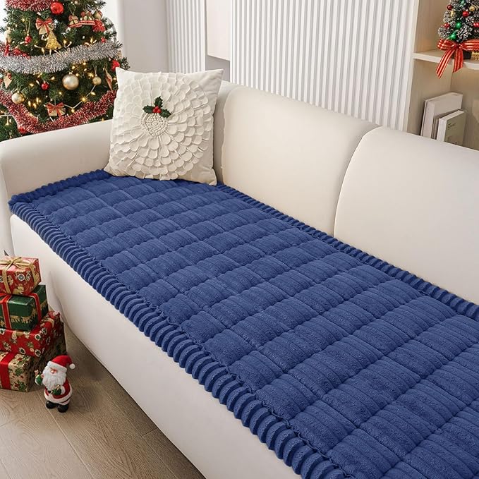 Smiry Couch Cover for Dogs Washable, Non Slip Fuzzy Pet Couch Covers for 3 Cushion Sofa Pet Friendly, Thick Soft Sofa Slipcovers Cushion Protector (Navy Blue, 27.6" x 88")