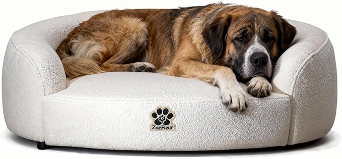 Luxury Pet Sofa Bed - Washable Plush Velvet Pet Couch for Medium & Large Dogs,Milky White