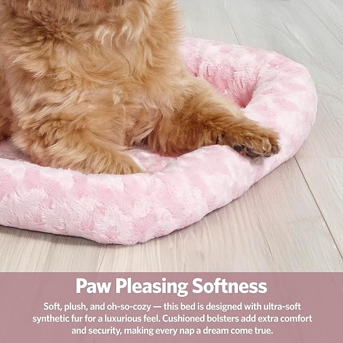 MidWest Homes for Pets QuietTime Fashion XS Dog Bed – Pink Faux Fur Bolster, Ultra-Soft and Machine Washable, Fits 22-Inch Crates and Carriers, for Small Dogs and Cats