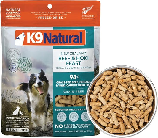 K9 Natural - Grain Free Freeze Dried Dog Food Topper - Hoki & Beef, 3.5oz