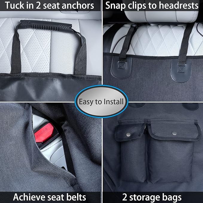 Waterproof Dog Car Seat Cover for Back Seat,Heavy Duty Back Seat Pet Cover for Dogs with Hard Bottom, Non-Slip & Scratchproof Dog Hammock for Car SUV & Truck