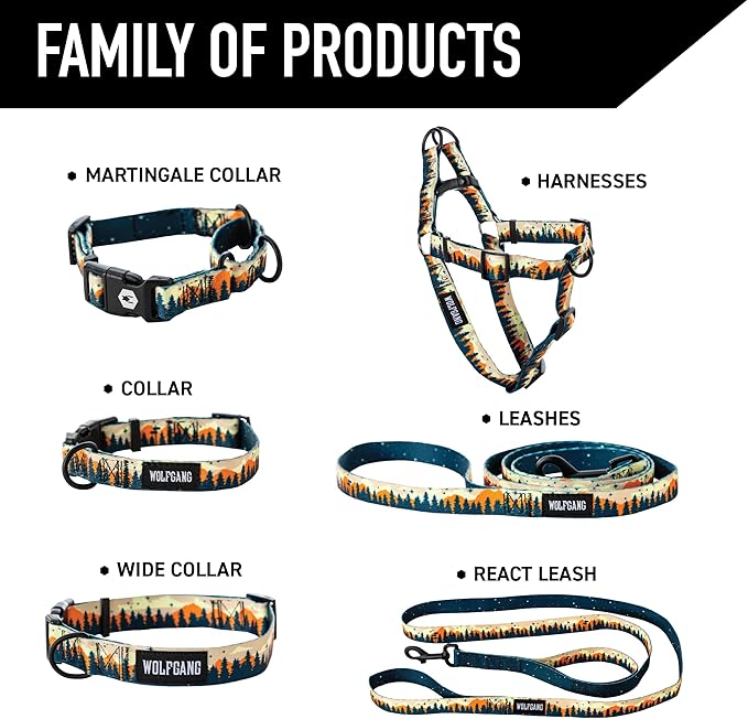 Wolfgang Heavy Duty Martingale Dog Collar with Quick Release Nylon Buckle for Walking & Training, Overland Print, Medium