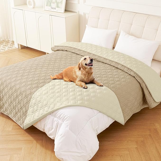 hyha Waterproof Dog Bed Blanket, Soft Pet Blankets, Waterproof Couch Cover for Dogs, Reversible Sofa Covers Washable for Furniture (82x102 Inch, Taupe/Beige)