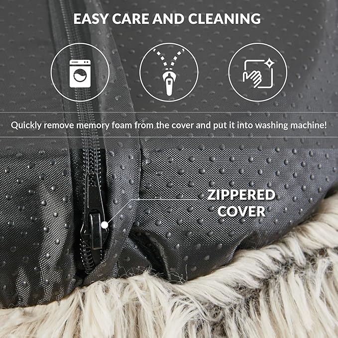 Friends Forever Serena Donut Memory Foam Orthopedic Dog Bed, Soft Faux Fur Oval Cat Couch For Indoor Pet, Fluffy Calming Plush Shag, Round Raised Bolster Cushion, Machine Washable Cuddler, Tan