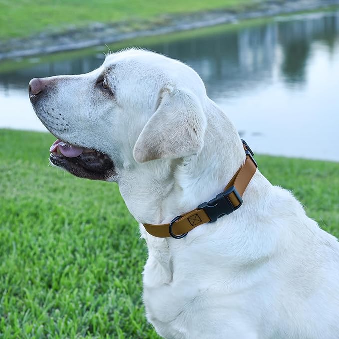 Dogline Durable Biothane Waterproof Collar for Dogs - Odor-Resistant Coated Webbing, Quick-Release Design, Comfortable Adjustable Fit, 5/8" W by 10-14" L, Coyote Brown
