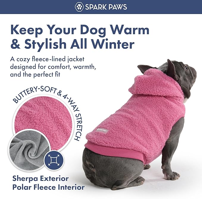 Spark Paws Fleece Dog Jacket, Hooded Sweater Vest, Warm Coat for Winter - Suitable for Small Medium Large XL XXL Breeds - Dark Pink - 2XL