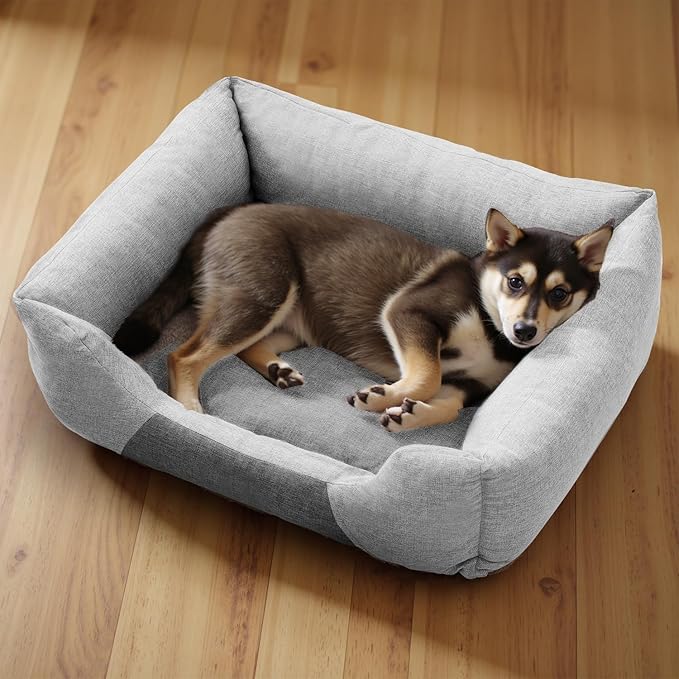 Athena Collection Dog Bed Large Size Dog, 32 Inches Washable Dog Bed for Large Cats Pets, Cozy Soft Warming Fabric with Nonskid Bottom, Grey