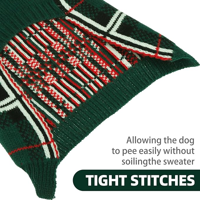 PUPTECK Dog Sweaters for Large Medium Small Dogs - Fall Classic Plaid Style Puppy Holiday Winter Coat Clothes Warm, Green, M