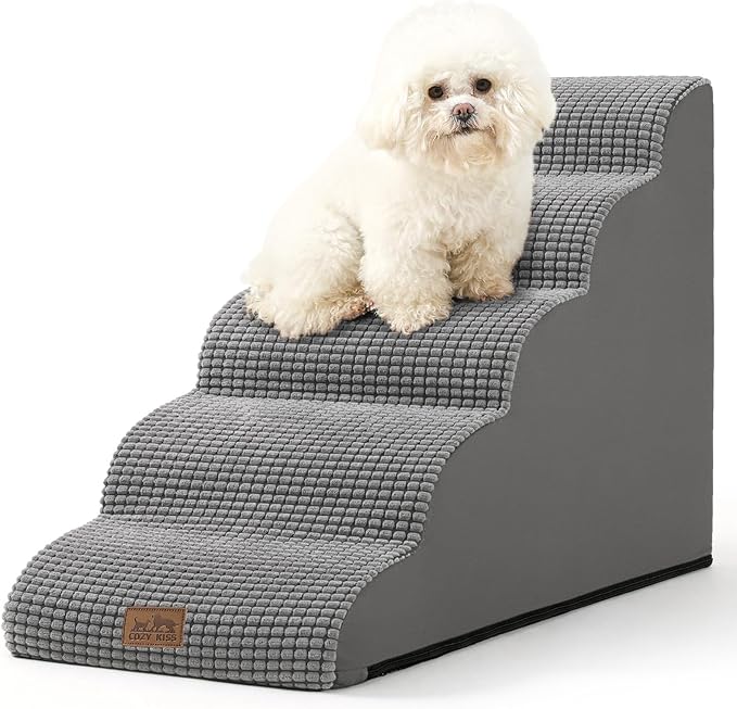 Dog Stairs for High Bed 22.6" H, Small Dog Step for Puppy, Older or Cat, Curved Ramp for Car, Ladder with High Density Foam, Lightweight, Durable, 15.7x33x22.6 inch, 5 Step, Dark Grey