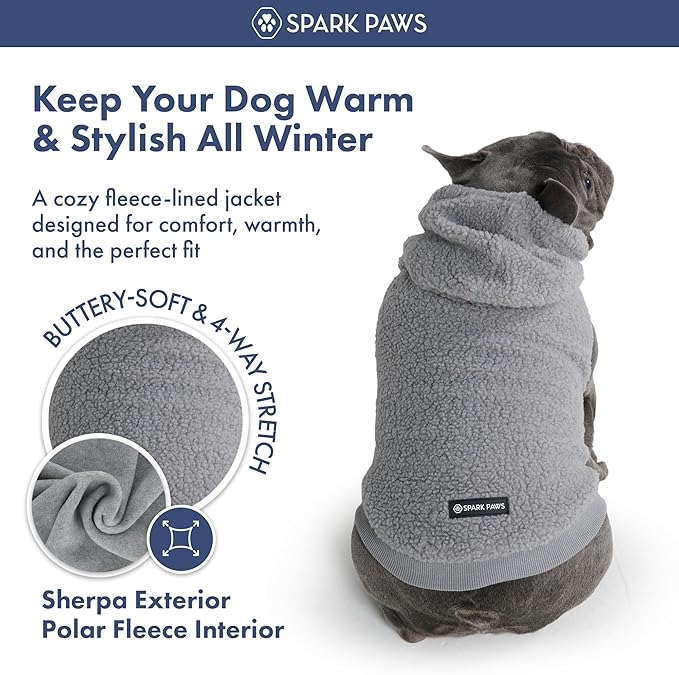 Spark Paws Fleece Dog Jacket, Hooded Sweater Vest, Warm Coat for Winter - Suitable for Small Medium Large XL XXL Breeds - Silver Grey - 4XL