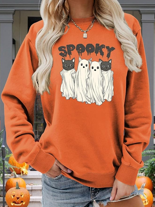 Womens Cat Print Hoodies Trendy Funny Cat Graphic Long Sleeve Sweatshirt Y2k Streetwear Hooded Pullover Tops