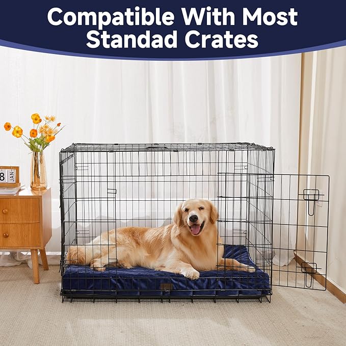 OhGeni Orthopedic Waterproof & Machine Washable Dog Bed for Large Pets, Suitable for Crates, Cat Mat with 25D Egg Crate Foam, Non-Slip Bottom & Removable Cover, 41 Inches(Navy)