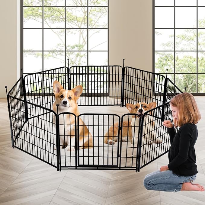 48 in(H) Decorative Garden Fence with Gate,8 Panels Total 17.7 Ft(L) Heavy Duty Iron Animal Barrier Fence for Yard,Suitable for Indoor Pet Or Outdoor Dog Fencing, Garden Border Fence