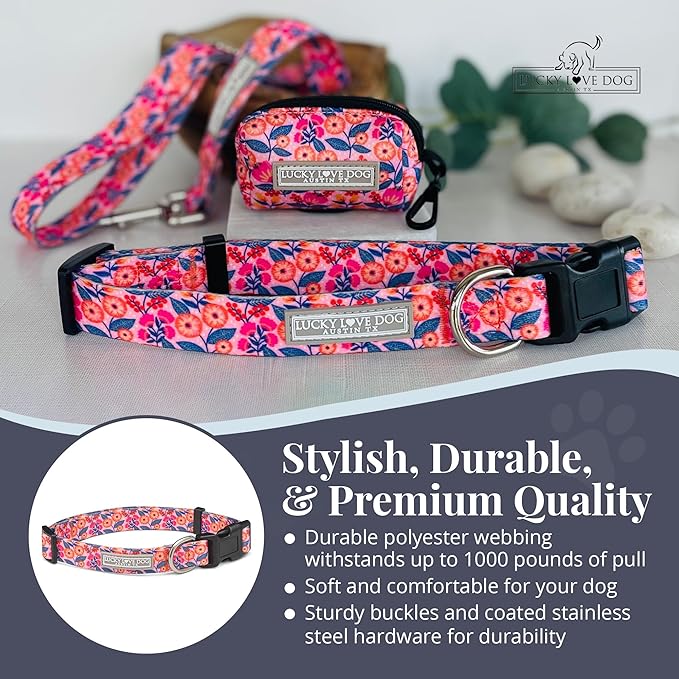 Lucky Love Dog - Adjustable Dog Collar with Easy Click Buckle for Small to Large Ones, Durable, & Comfortable for Male & Female Dogs, Pet Collar for Puppies & Adult Dogs - Rosie, Small